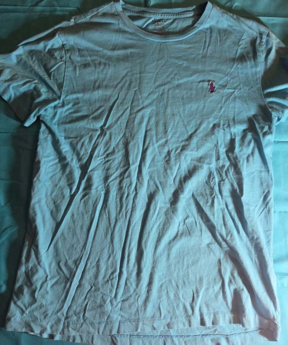 Polo Ralph Lauren Light Blue Short Sleeve Crewneck T-Shirt with Pink Logo Size M